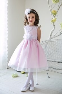 Pink Lace Accented Bodice with Organza Flower Girl Dress
